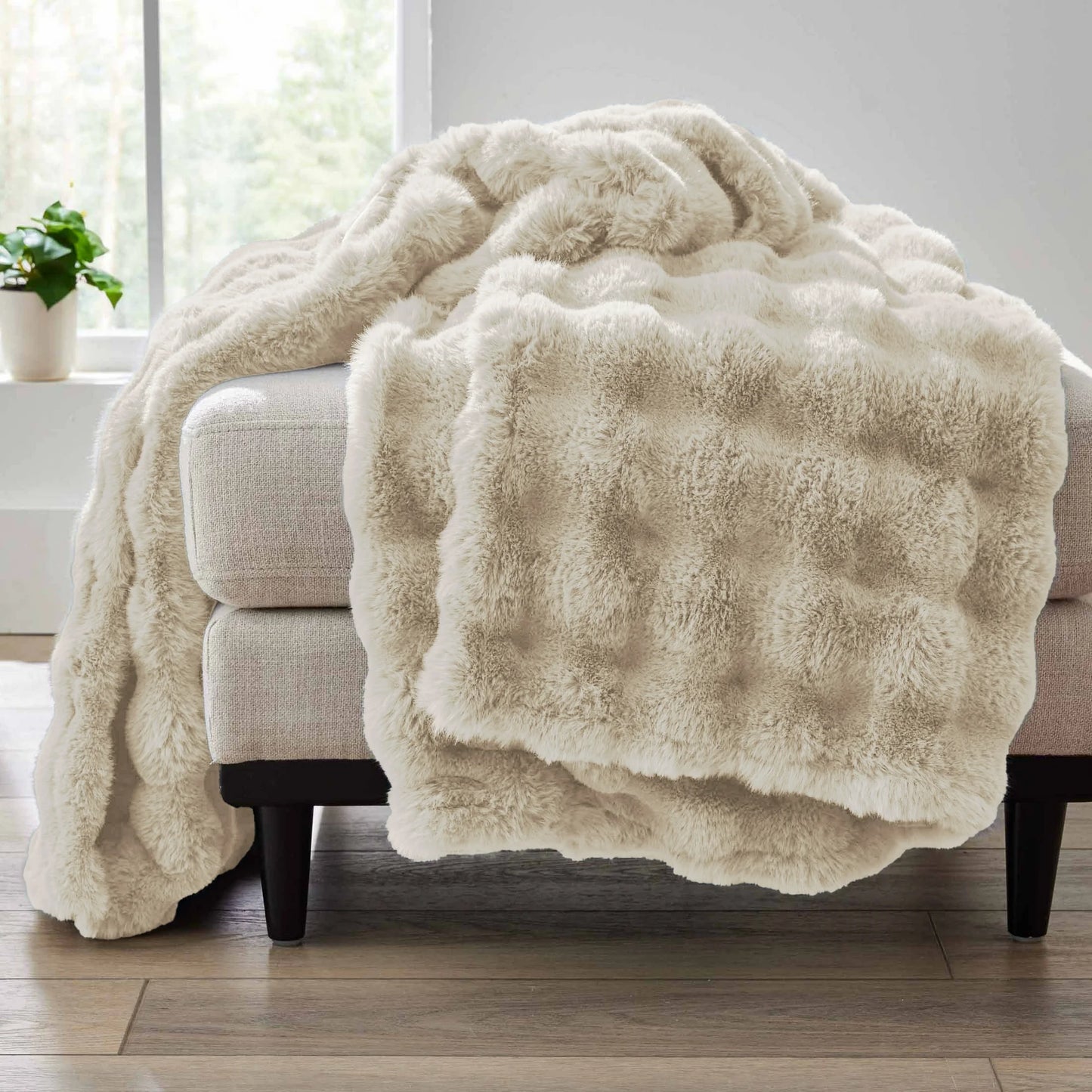 Better Homes & Gardens Beige Texture Faux Fur Throw
